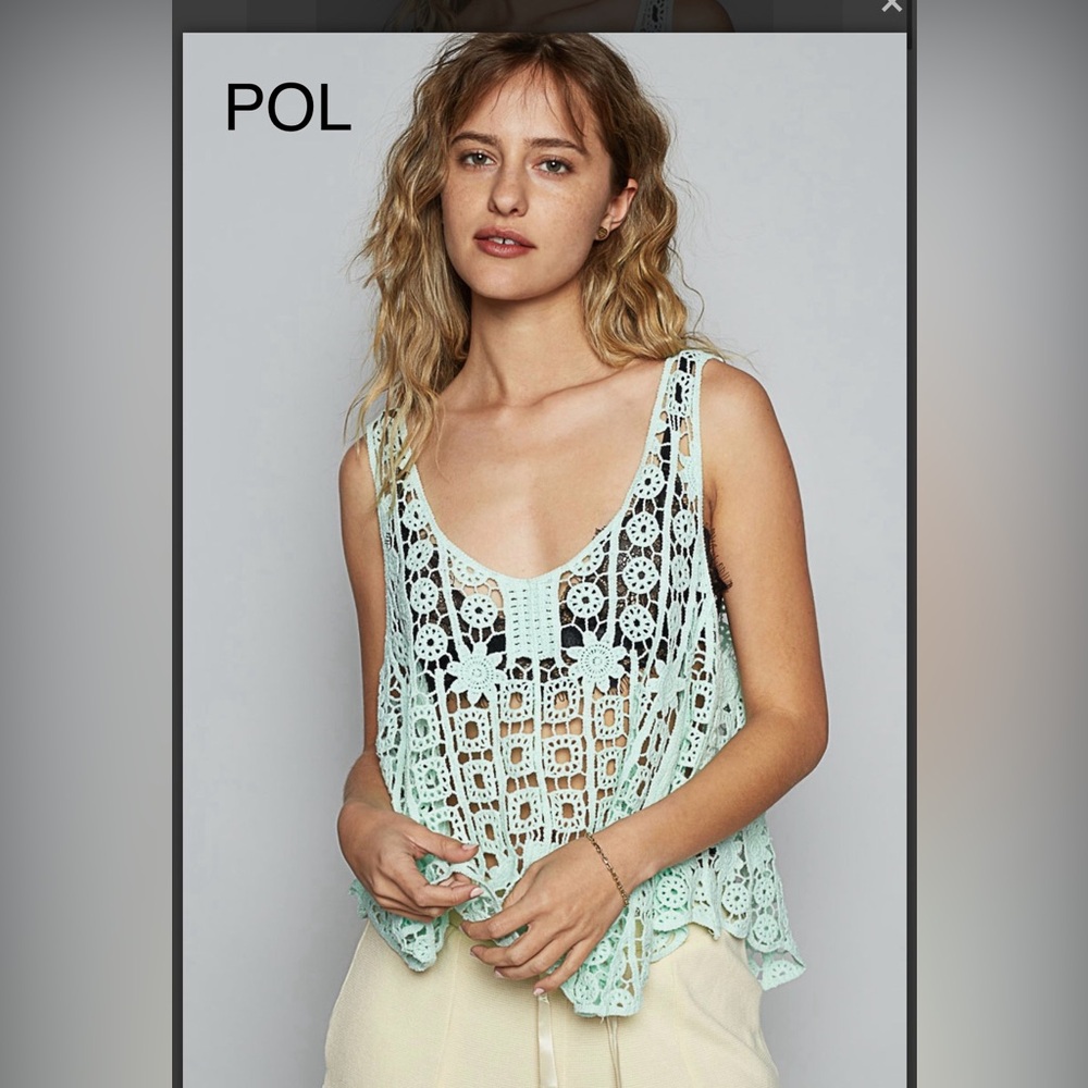 BP213-4💚POL perfection in Green Crochet Tank Top w/a-line shape gr8 4 weekends! - Picture 3 of 7